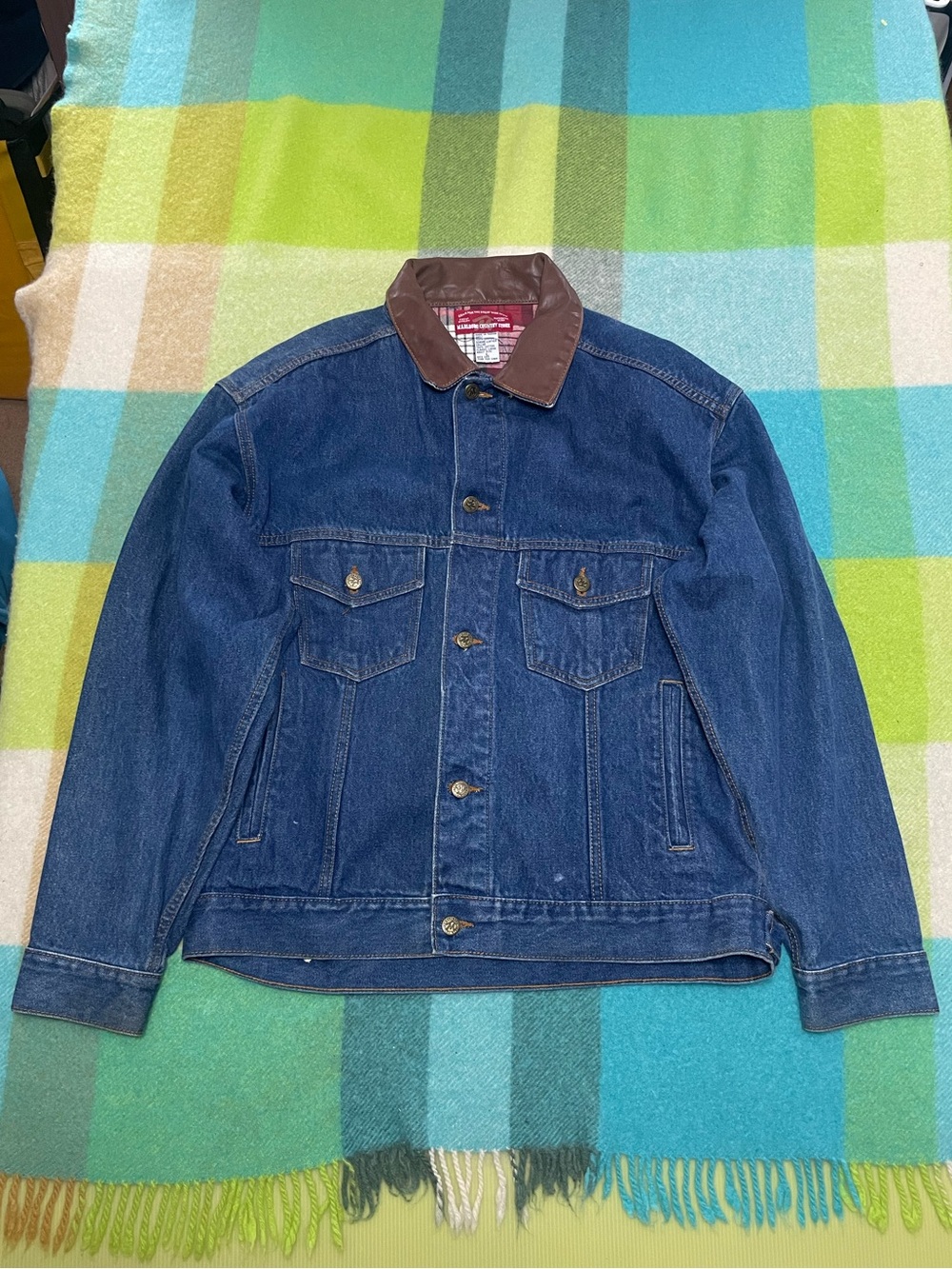 Vintage Marlboro Country Store Denim Trucker Jacket Leather Collar Men’s